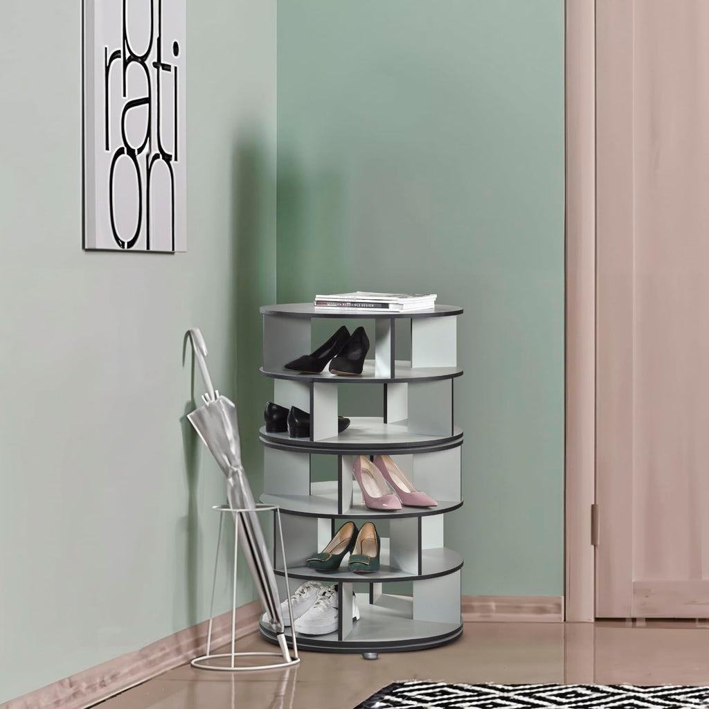 Kings Brand Furniture - 5-Tier Rotating Shoe Rack, 360° Revolving Lazy Susan Spinning Shoe Rack Tower Storage Organizer for Closet Entryway Bedroom Hallway, Green