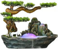 Tabletop Fountain Chinese Style Indoor Fountain Tabletop Resin Rockery Waterfall Fake Tree Potted Water Feature Creative Relaxation Desktop for Office Home Desk Decoration