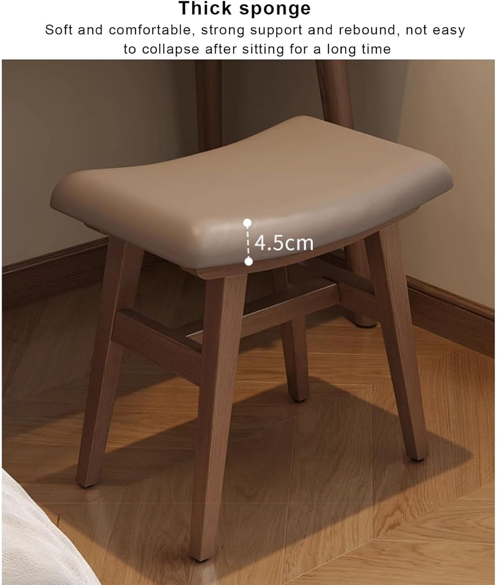 Makeup Vanity Stool, Saddle Cushion Vanity Bench Ottoman with Solid Wood Leg and Upholstered Seat, Entryway Shoe Bench, Counter Height Bar Stool for Kitchen Dining Piano