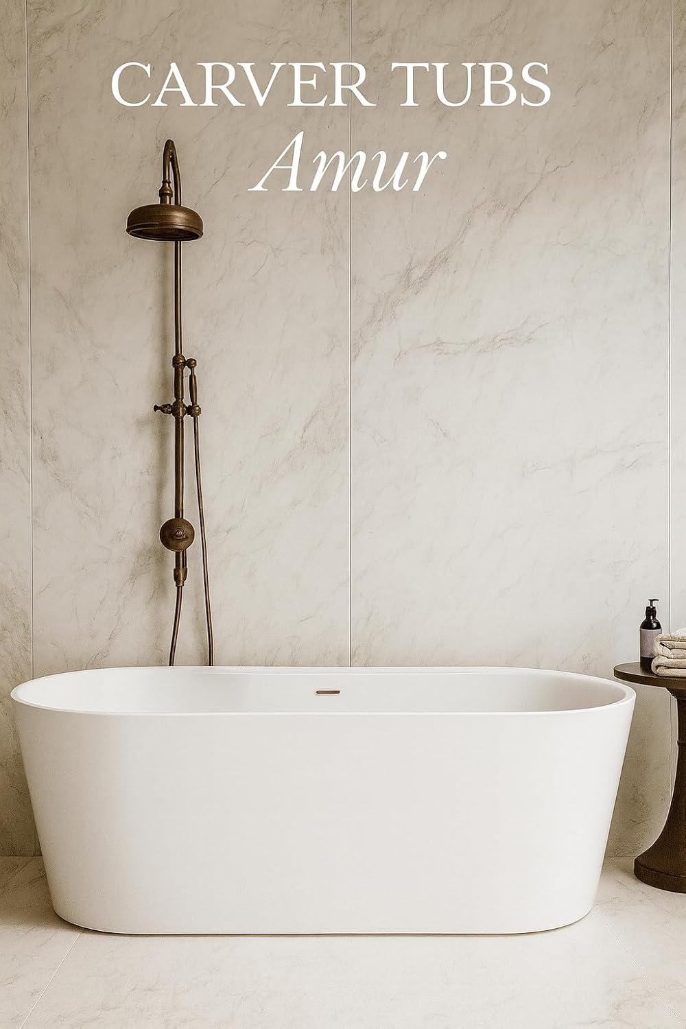 Carver Tubs - Amur 70' - Modern White Freestanding Soaking Bathtub With Brushed Nickel Drain - Modern Spacious Oval Acrylic Fiberglass Bath Tub - Deep Relaxing Soak - 70.5″L x32.5'W x 23'H