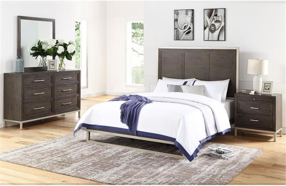 Steve Silver Broomfield Walnut King Engineered Wood 4-Piece Bedroom Set
