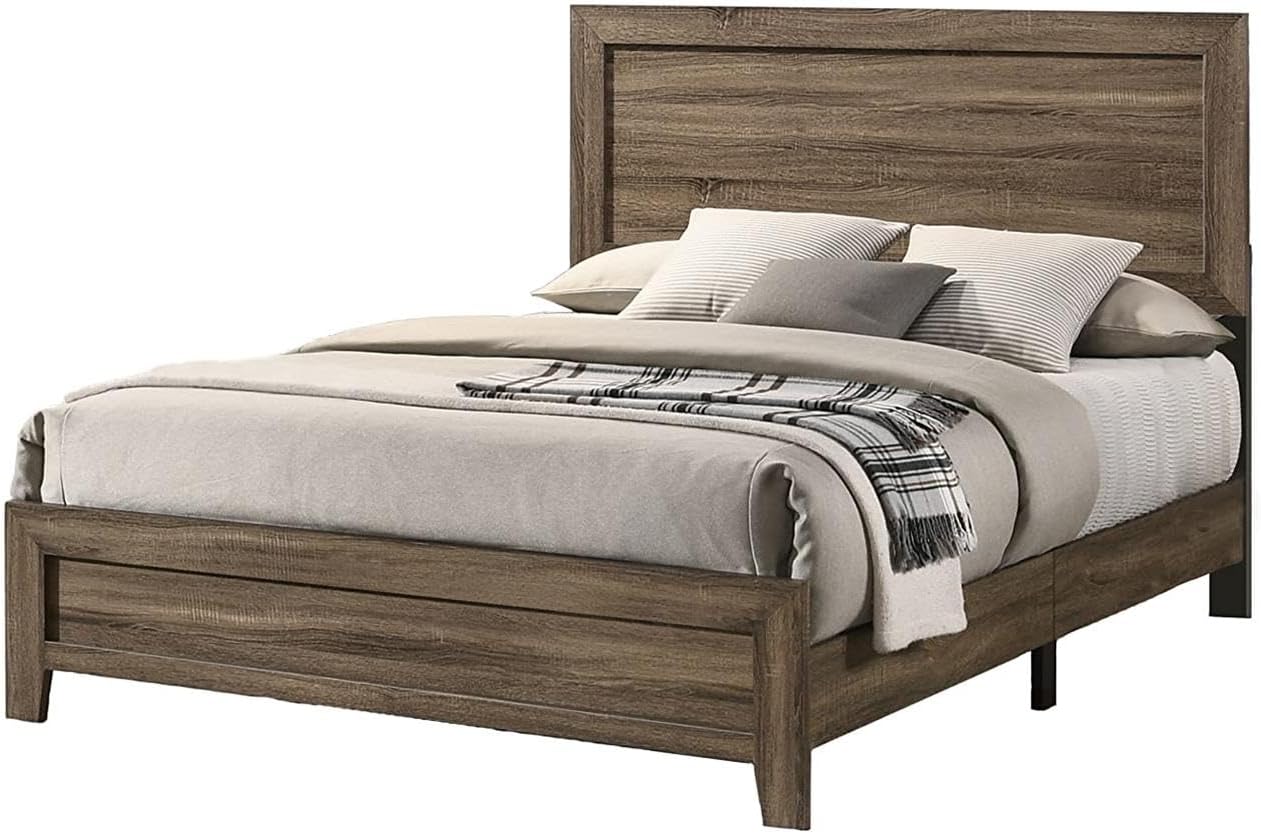 Best Quality Furniture Dark Walnut Wood Panel Bed in Eastern King (King) Size