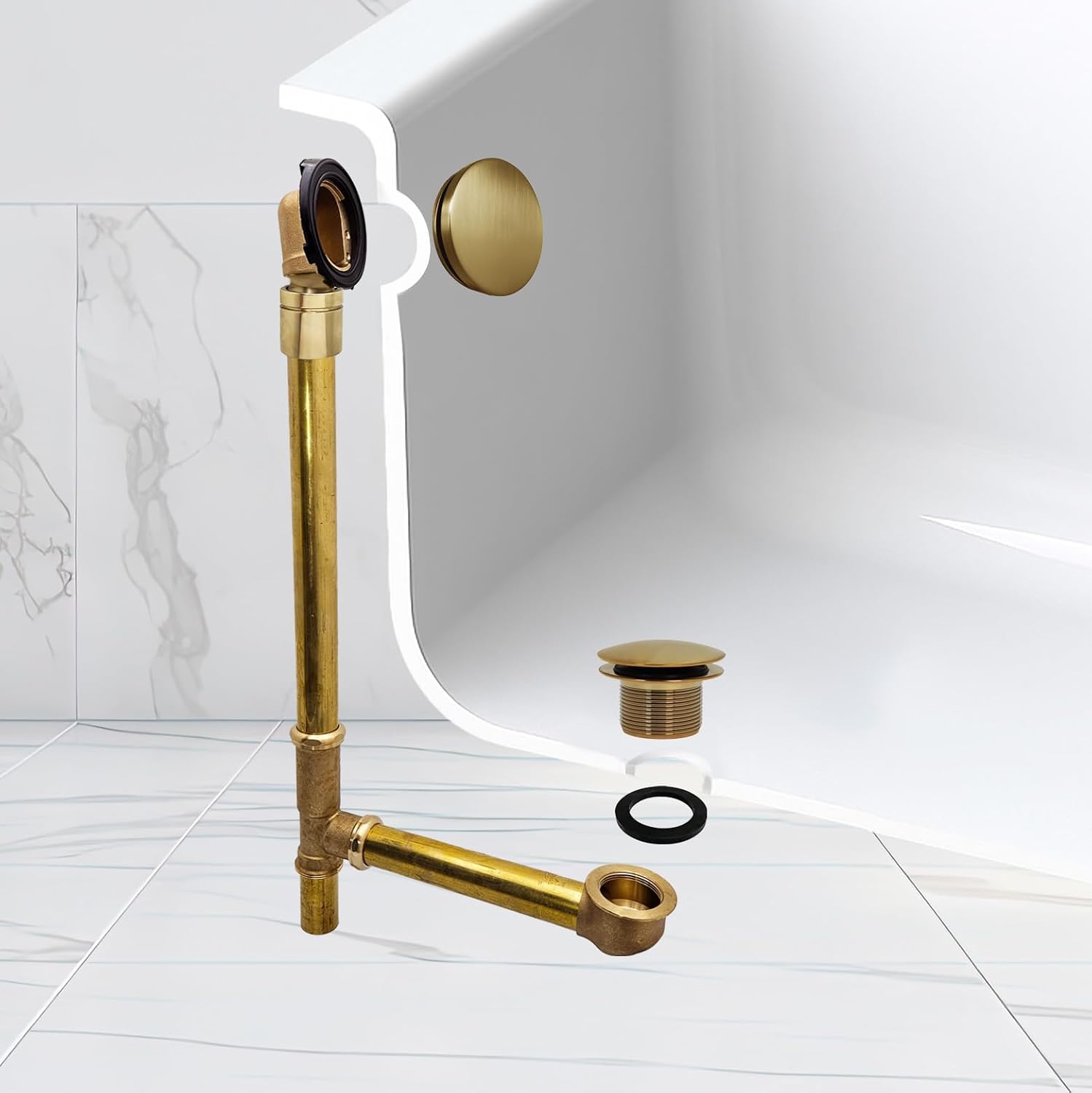 Westbrass D326HBJ-18 25' Bath Waste Assembly with Ball Joint, Tip-Toe Drain and Illusionary Overflow Faceplate, Brushed Bronze