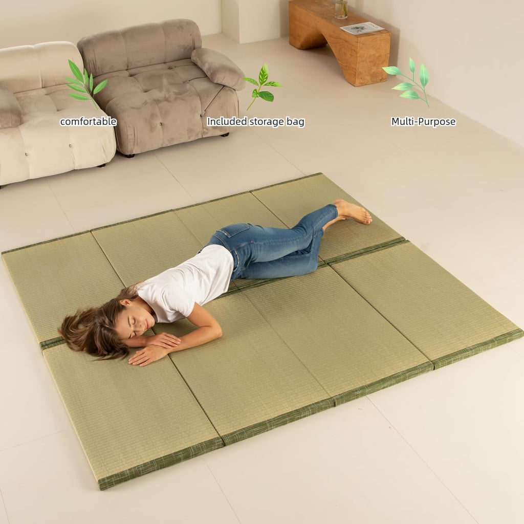 MustMat Tatami Mats Japanese Futon Mattress Portable Folding Mattress Japanese Floor Bed Rush Grass 35.4'x78.7'x1.2' (2 Piece Set)