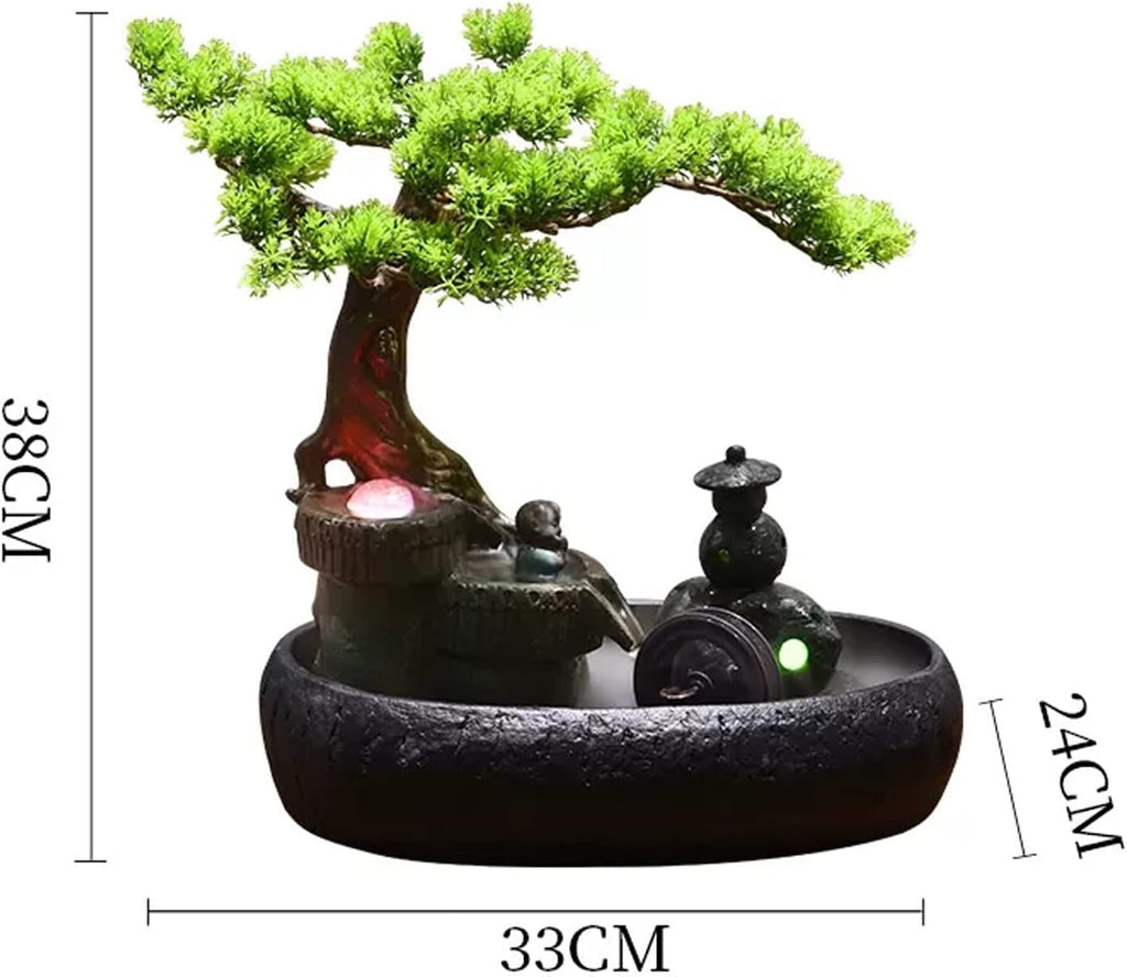 Desktop Fountain Ceramic Tabletop Fountain Artificial Bonsai Design Water Features Relaxation Waterfall Table Ornaments for Home Living Room Office Decoration(Black)
