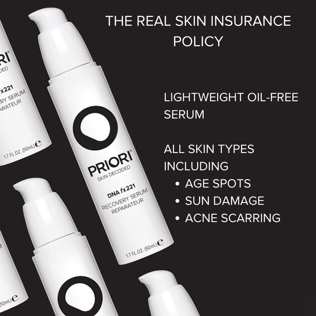 Priori Skincare DNA Recovery Serum Repairing, Correcting Age Defying Day & Night Face Treatment Free Radical Protection Beauty Boost Intense Hydration Oil Free Fragrance Free 1.7 fl oz