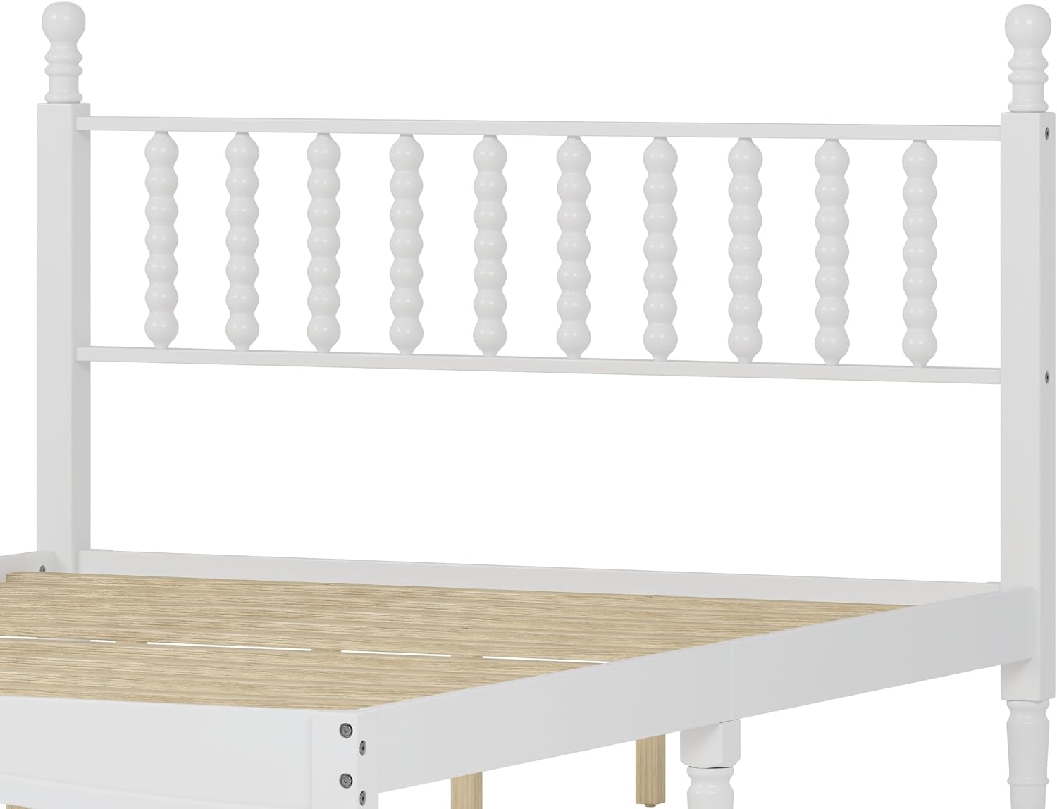 Retro Style 4-Pieces Bedroom Sets, Wood Queen Size Platform Bed with Gourd Shaped Headboard, 2 Storage Nightstand and Bench, Turned Legs Design (White-11.21)