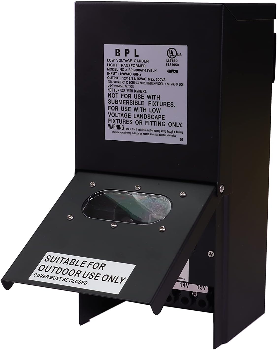 Best Pro Lighting 300W Watt Transformer Low Voltage Landscape Multi Tap 120 Volt AC to 12-15 Volt - Lighting Indoor/Outdoor Weatherproof Power Pack w Digital Timer Photocell Sensor - Black Metal Case