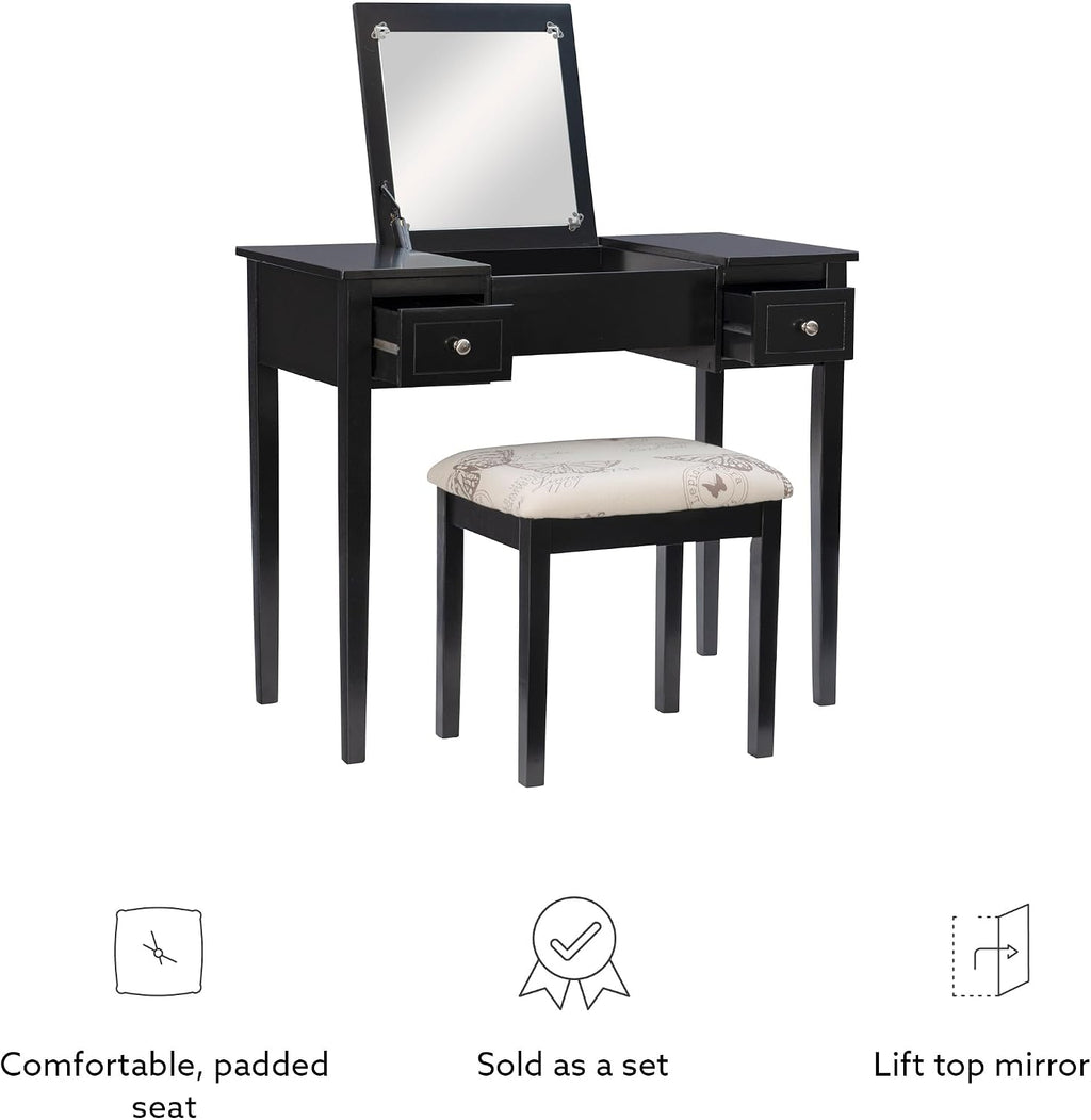 Linon Vanity Set, Black