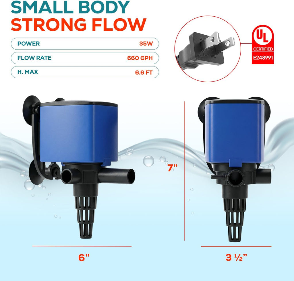 Aqua Dream 475 GPH Aquarium Powerhead - 3-in-1 Submersible Filter Pump with Air Oxygenation & Adjustable Flow, 25W High-Performance Water Circulation Pump for Fish Tanks - 9 Pcs
