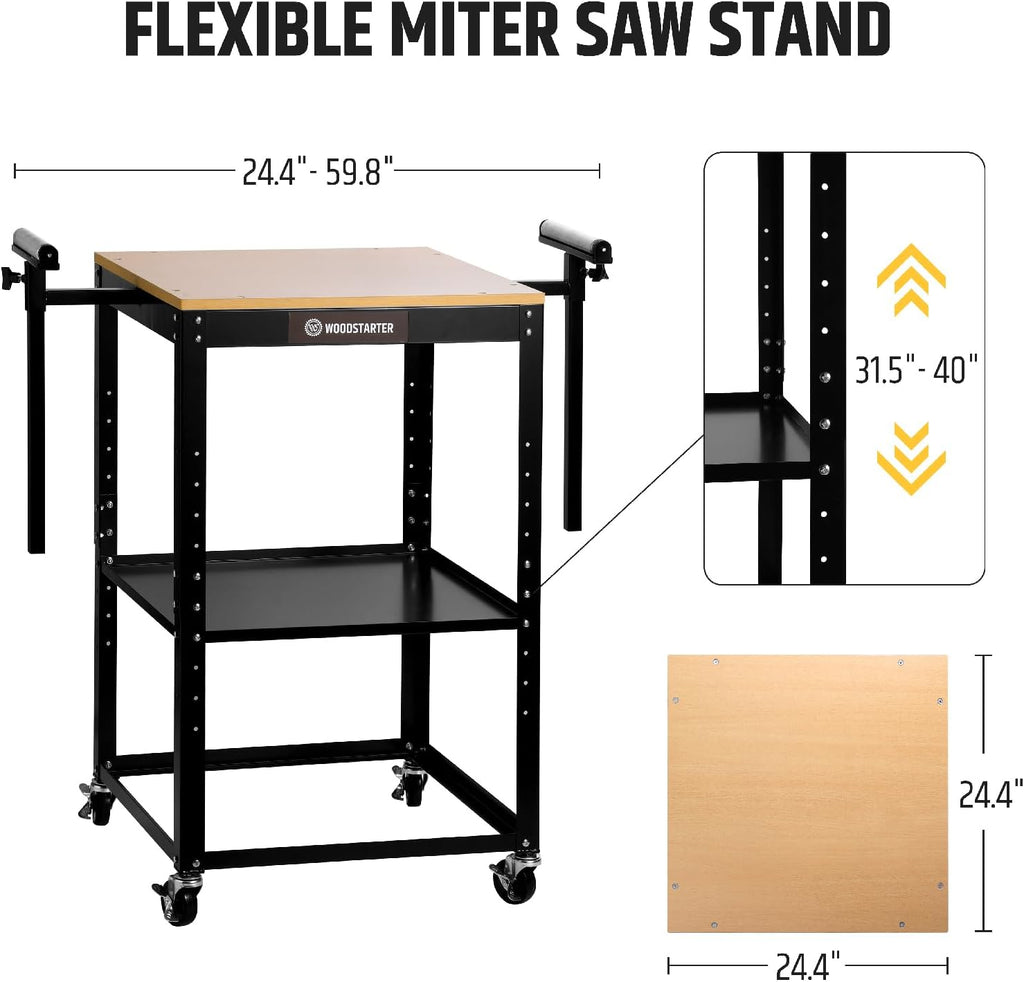Planer Stand with Integrated Mobile Base and Storage Shelf, 58'×21'×38', 500 lbs Load Capacity, 6 - Level Height Adjustment