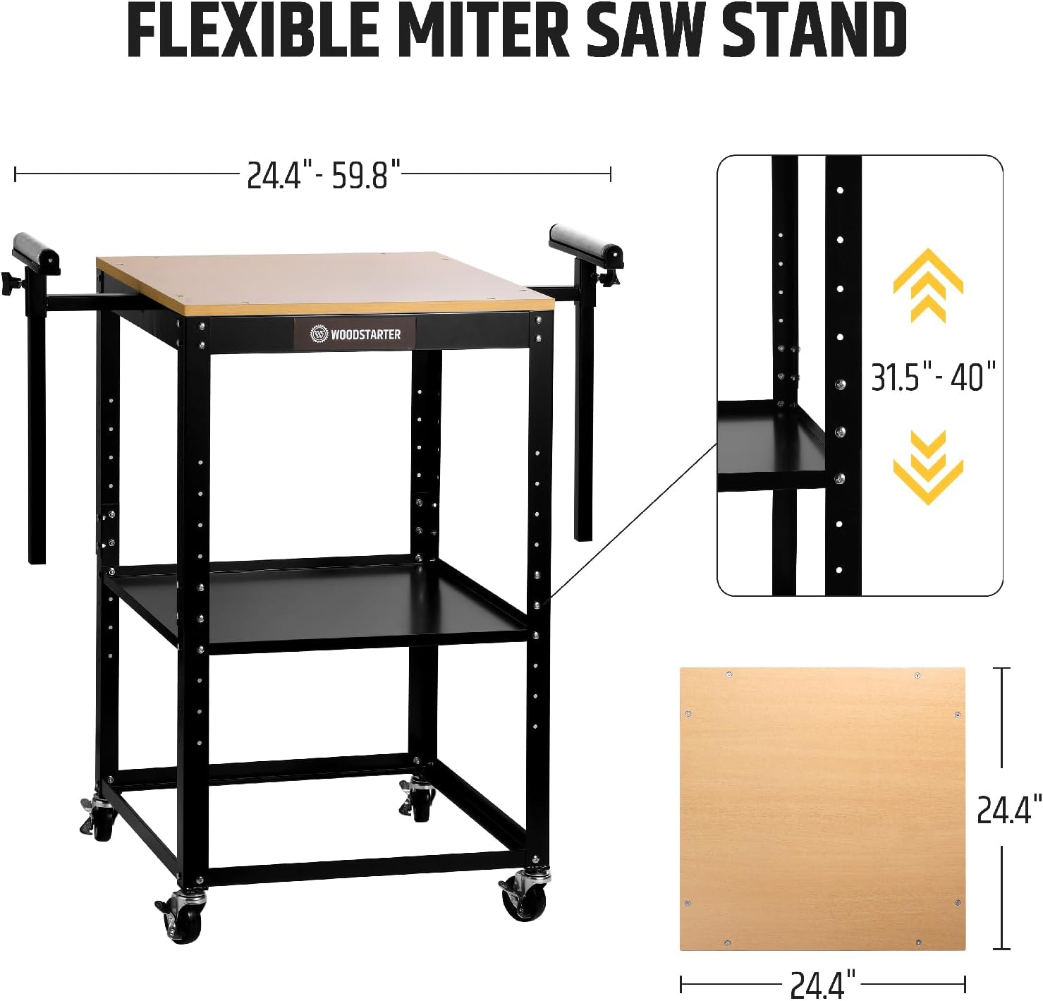 Planer Stand with Integrated Mobile Base and Storage Shelf, 58'×21'×38', 500 lbs Load Capacity, 6 - Level Height Adjustment