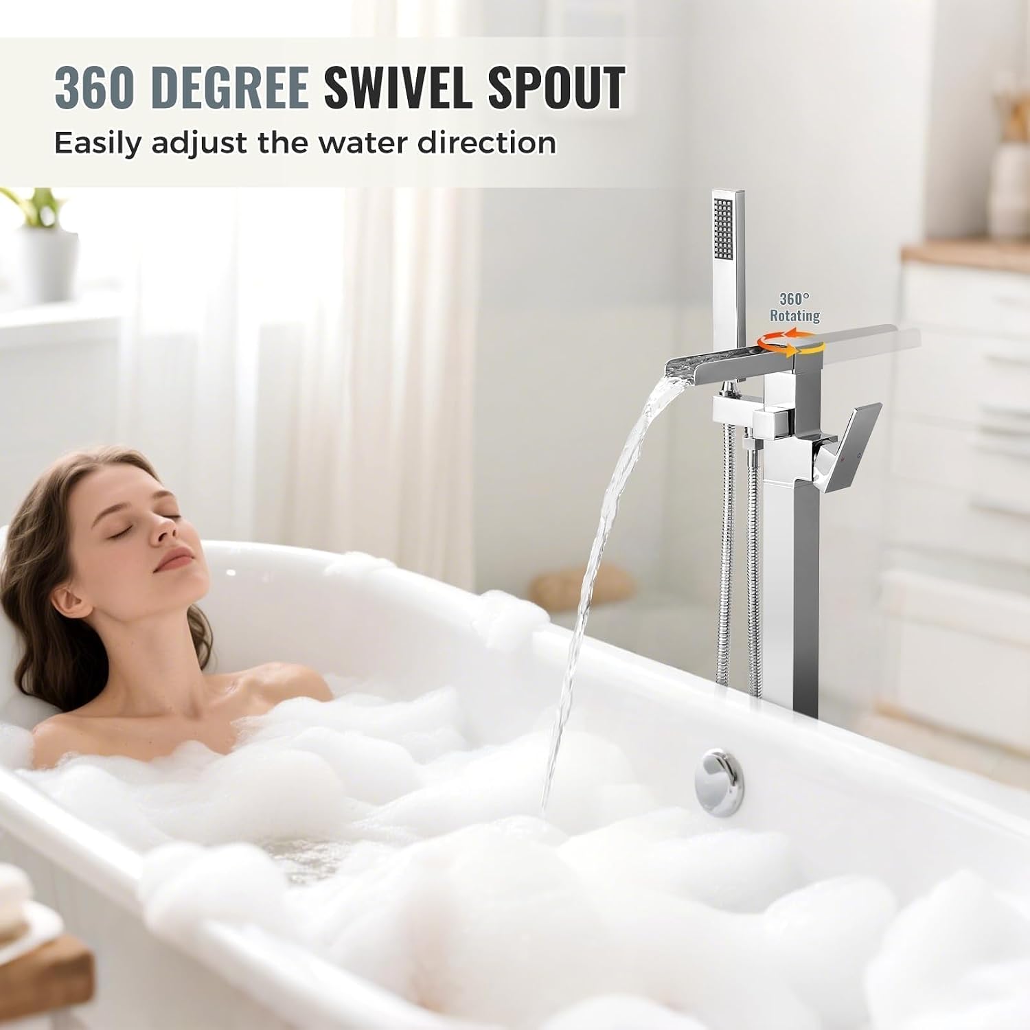 Free Standing Tub Faucet Chrome: ALEASHA High Flow Max 6.74 GPM Free Standing Tub Filler - Brass Modern Floor Mount Bathtub Faucet with Handheld Shower, for the Ultimate Elegant SPA Experience