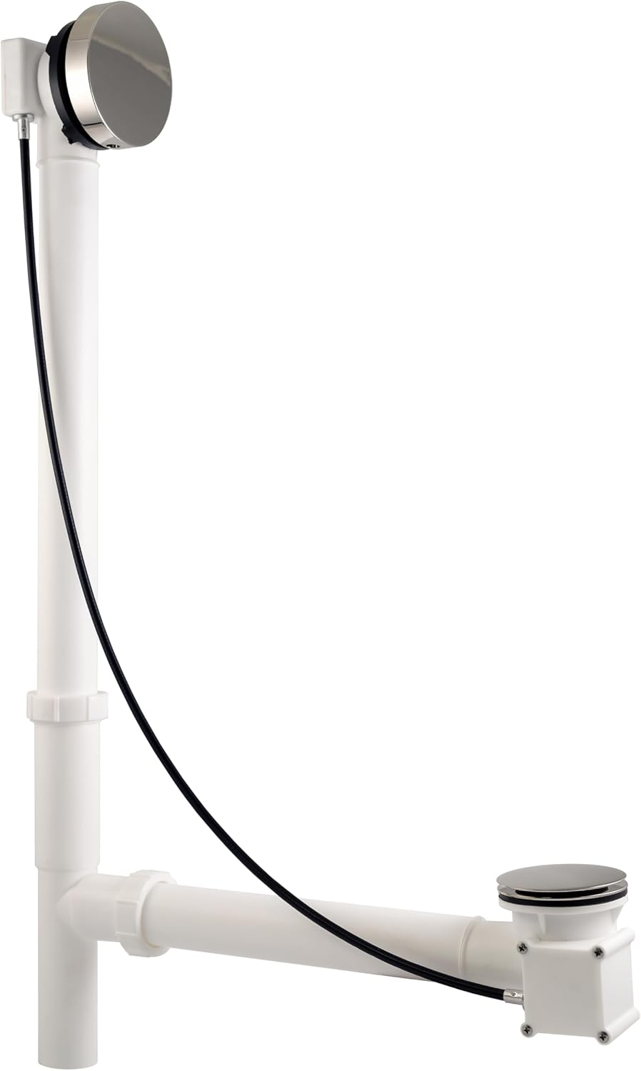 Westbrass D50P27TLERE-26 27' Cable Drive Bath Drain Trim with Rotary Overflow Cover Knob, Pop-Up Stopper and Poly Tubular Pipes & Fittings, Polished Chrome