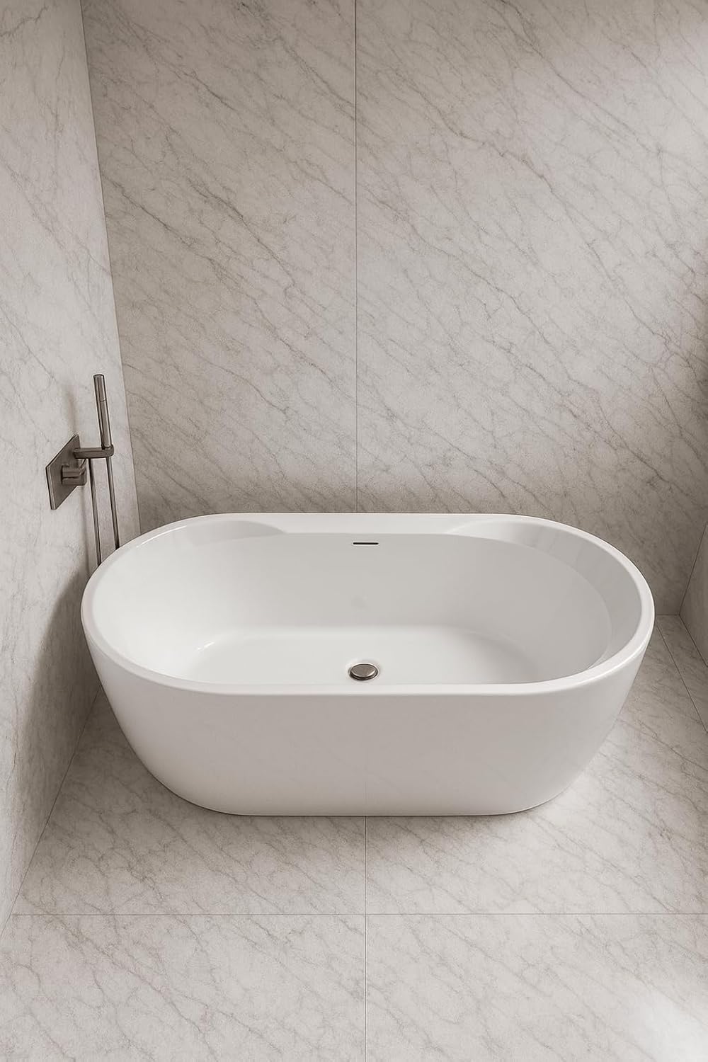 Carver Tubs - Aiden 65'- Modern Freestanding Soaking Bathtub - White Modern Acrylic Contemporary Oval Tub Chrome Drain & Overflow Chrome Drain Included - Deep Relaxing Soak - 65″L x 29'W x 22'H