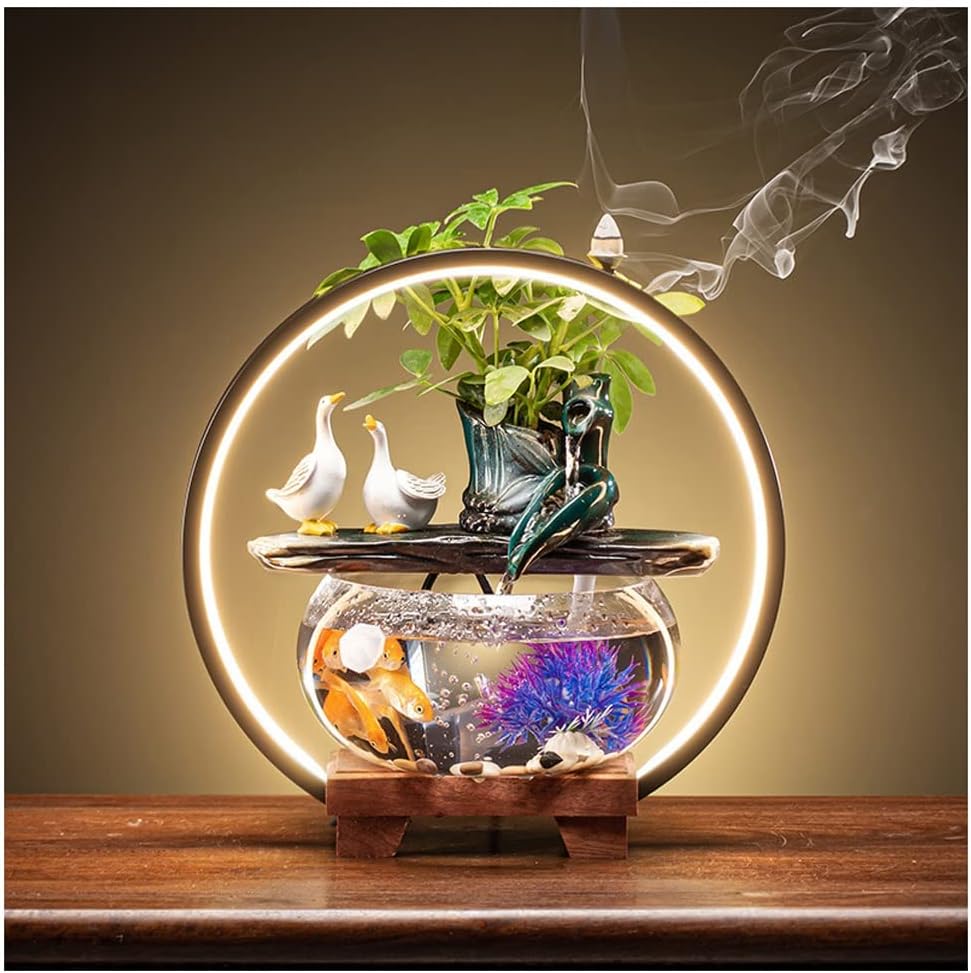 House Decorative Items Tabletop Fountain Water Fountain Ornament with Glass Fish Tank Office Desktop Decoration Home Lucky Ornament Tabletop Waterfall Fountai,B