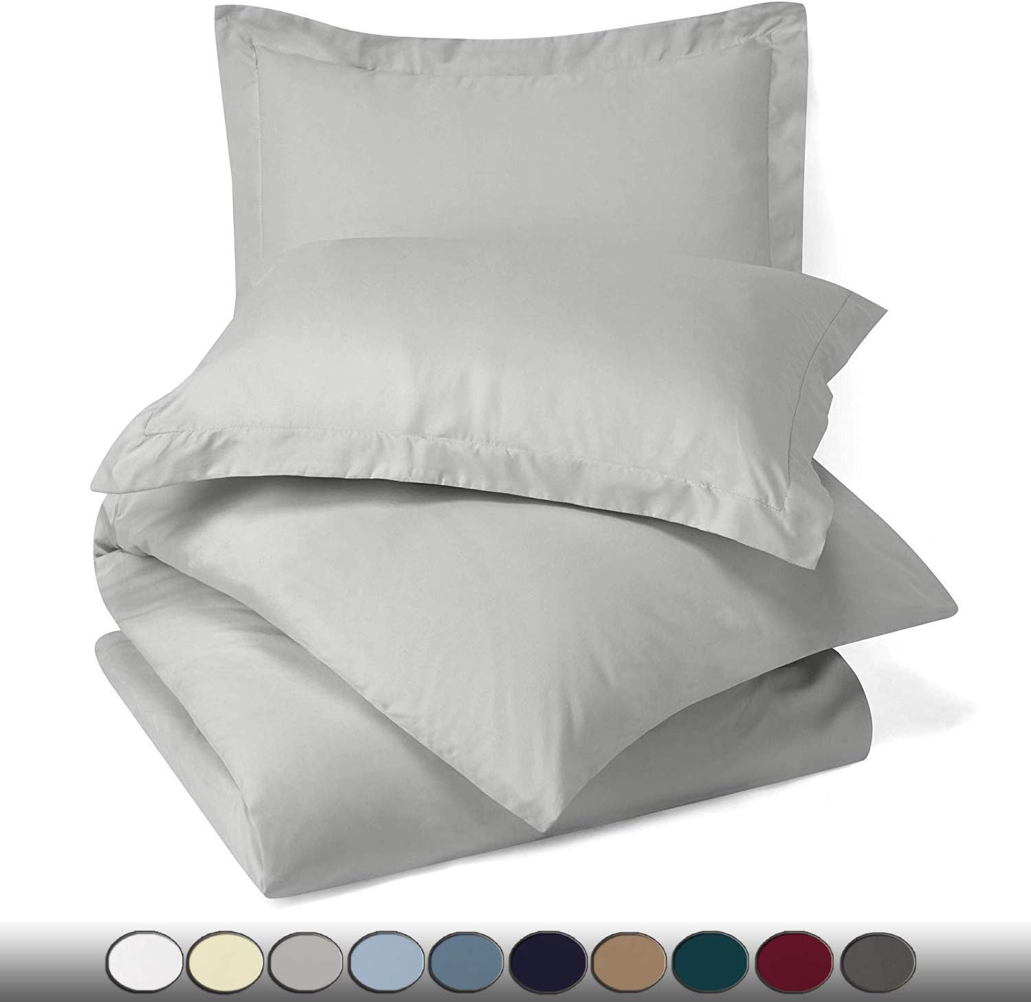 5 Piece Bed in a Bag Set 100% Egyptian Cotton 600 Thread Count Duvet Cover Pillow Shams & Fitted Sheet with Extra Deep Pocket Soft Bedding(Queen Size, Silver Grey)