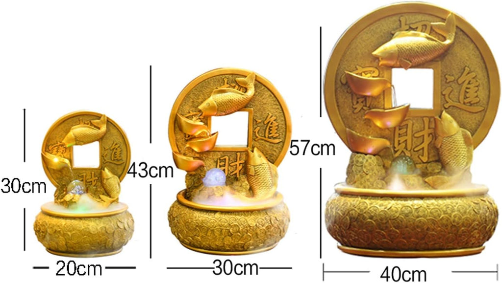 Tabletop Fountain Desktop Fountain Waterfall Decoration with Rotating Decorative Ball Golden Koi Fish Tabletop Fortune and Good Luck Meditation for Office Living Room Craft(Medium)