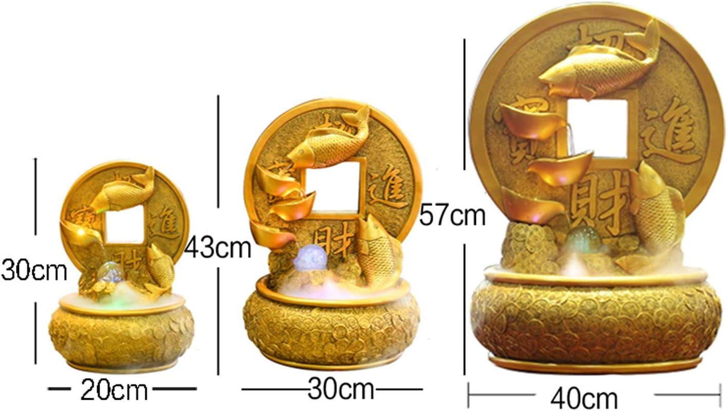 Tabletop Fountain Desktop Fountain Waterfall Decoration with Rotating Decorative Ball Golden Koi Fish Tabletop Fortune and Good Luck Meditation for Office Living Room Craft(Medium)