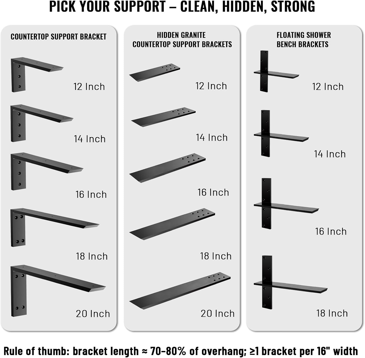 3/8' Thick Heavy-Duty Floating Shower Bench Brackets -18' L x 2.5' W Wall Mount Bracket, Free Hanging T Shelf Support Brackets for Vanity, Granite Countertops, Dishwashers,Bench Seats (4-Pack)