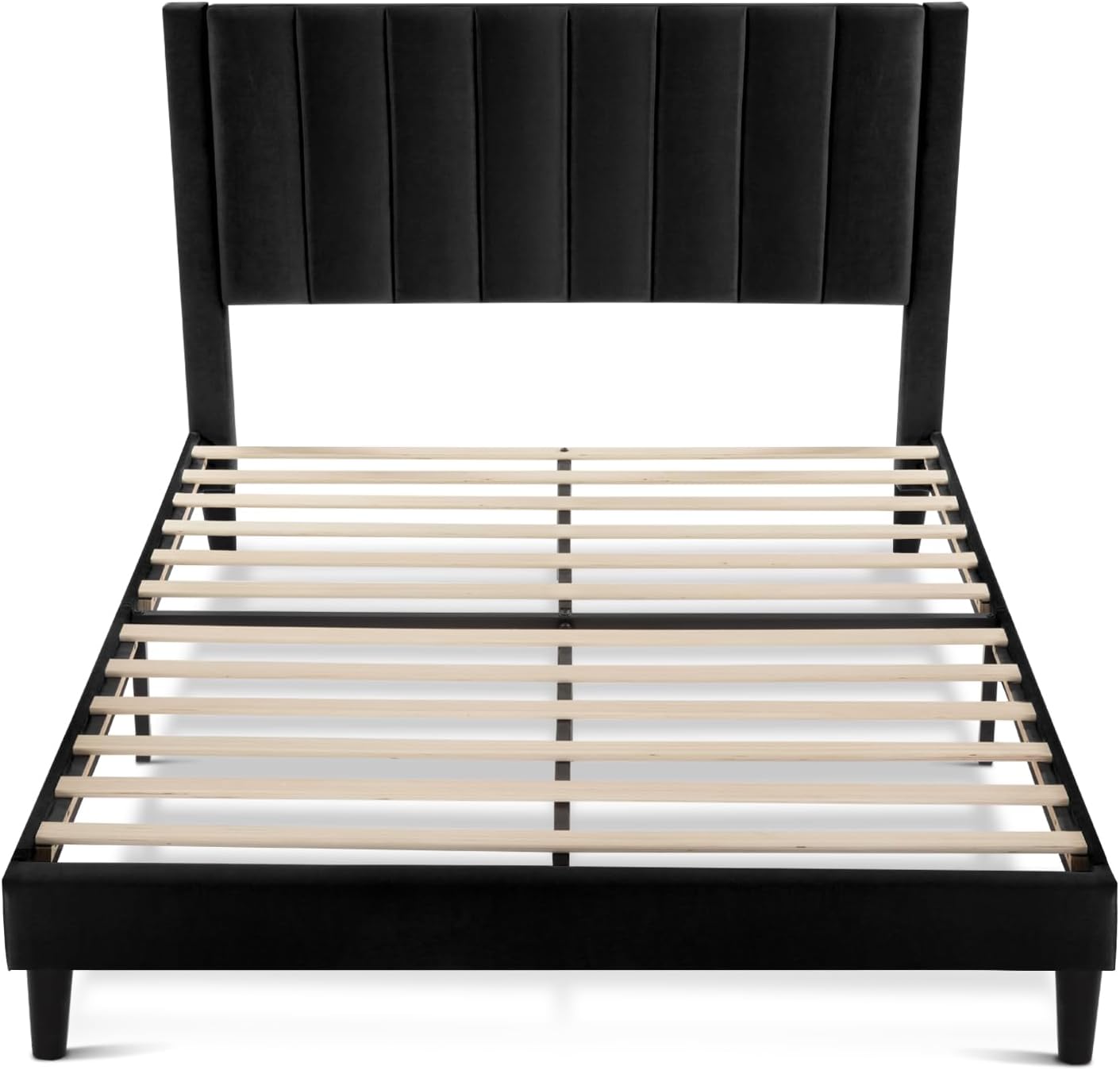 SHA CERLIN Full Bed Frame/Velvet Upholstered Platform Bed Frame with Headboard/Strong Wood Slats Support/Mattress Foundation/No Box Spring Needed - Black