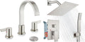 Midanya Brushed Nickel Morden Widespread Bathroom Faucet 3 Holes 2 Handles 8 Inch Vanity Faucet with 8 Inch Brushed Nickel Wall Mount Rain Shower System Square Shower Faucet Set