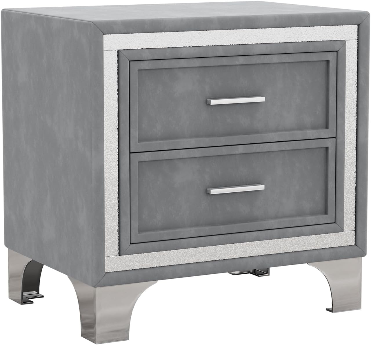 VilroCaz Elegant Velvet Design 3-Pieces Bedroom Sets, Modern Full Size Platform Bed with 2 Nightstands, Bedside Table, Rivet Design Tufted Headboard (Grey-CB, Full)