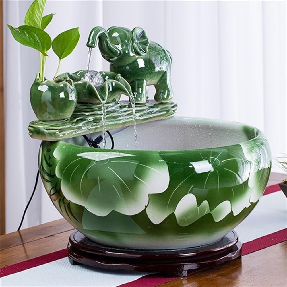 Desktop Fountain Ceramic Tabletop Fountain Automatic Flowing Fish Tank for Indoor and Home Decoration(Large)