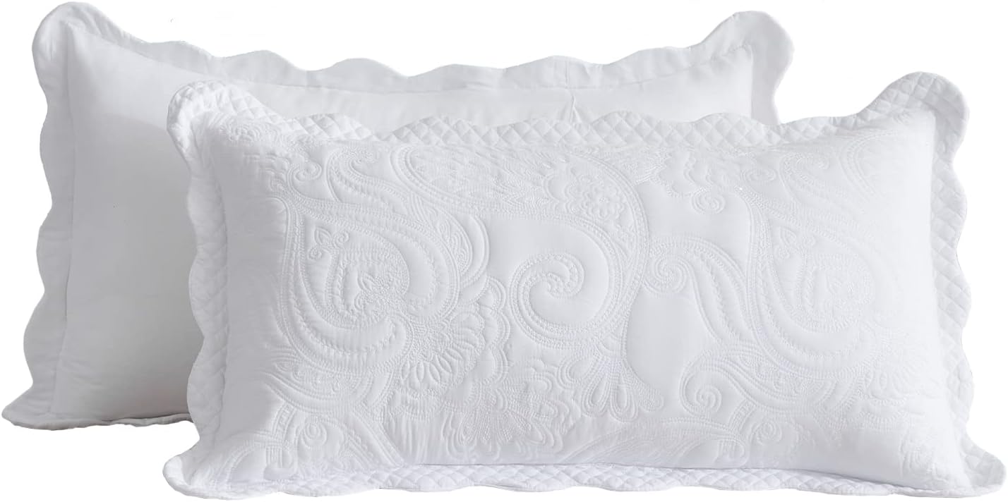 Oversized King Bedspread, Paisley Pattern Design, Lightweight Bedding Cover, Reversible, 5 Piece, 100% Microfiber, Pure White
