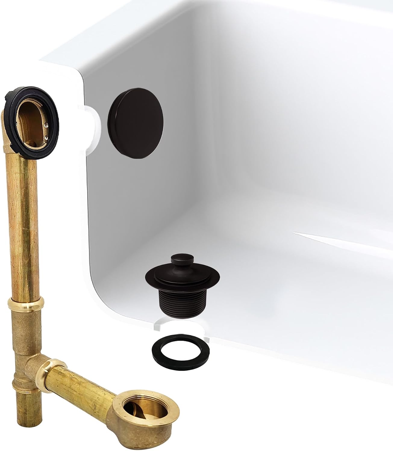 Westbrass A321H-12 14' Brass Bath Waste & Overflow Assembly with Twist & Close Drain Plug and Illusionary Faceplate, Oil Rubbed Bronze