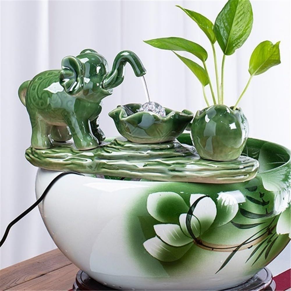 Tabletop Fountain Ceramic Tabletop Fountain Automatic Flowing Fish Tank for Indoor and Home Decoration Tabletop Water Fountain(Large)