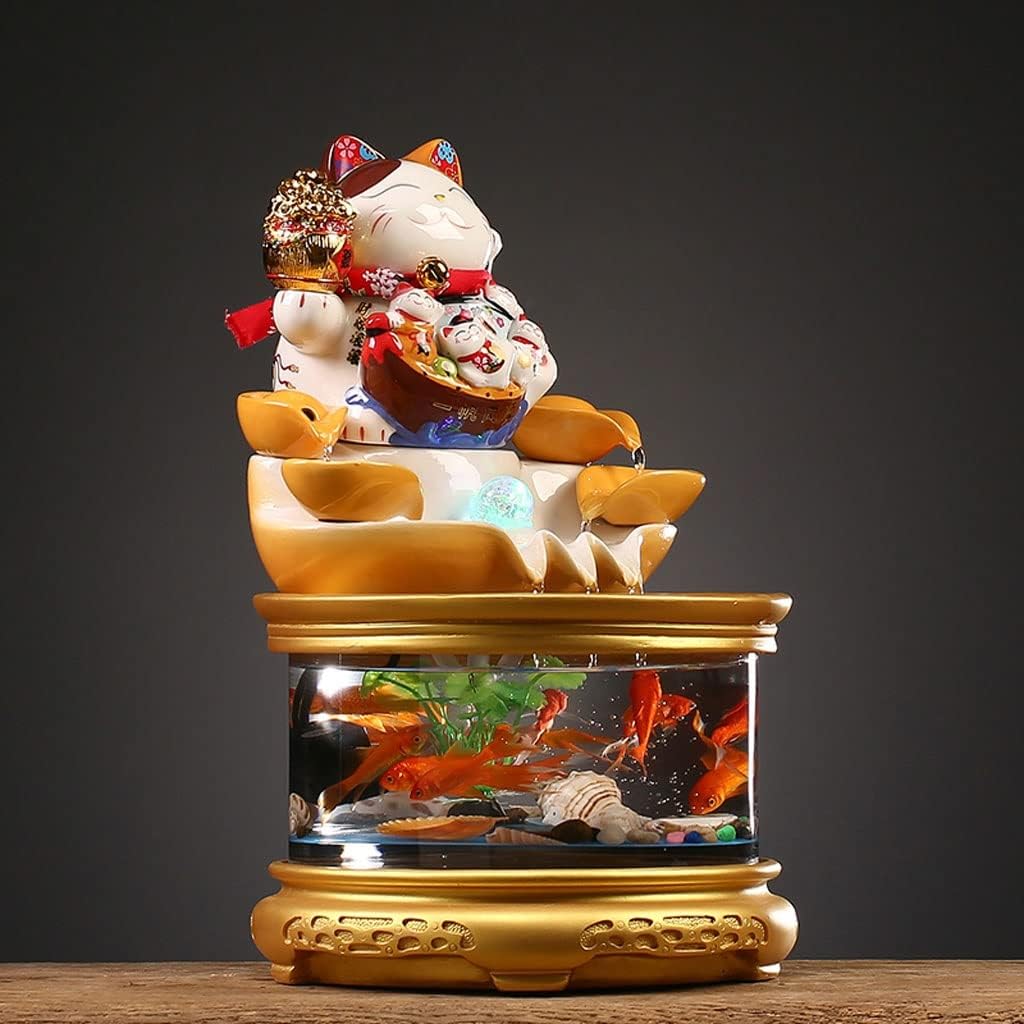 Indoor Fountain Tabletop Fountain Modern Creative Water Glass Fish Tank Office Desk Lucky Cat Decorative Ornaments Interior Decoration Desktop Fountain Meditation Fountain