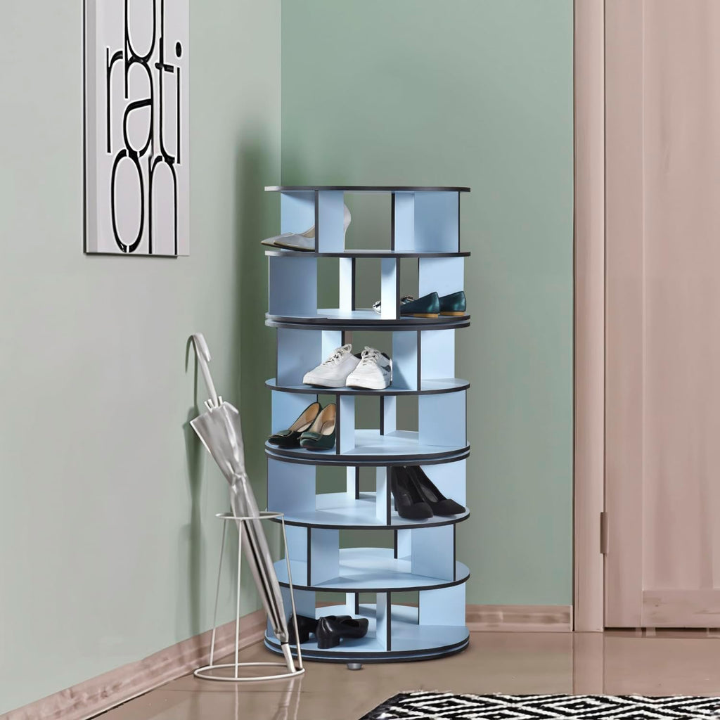 Kings Brand Furniture - 7-Tier Rotating Shoe Rack, 360° Revolving Lazy Susan Spinning Shoe Rack Tower Storage Organizer for Closet Entryway Bedroom Hallway, Blue