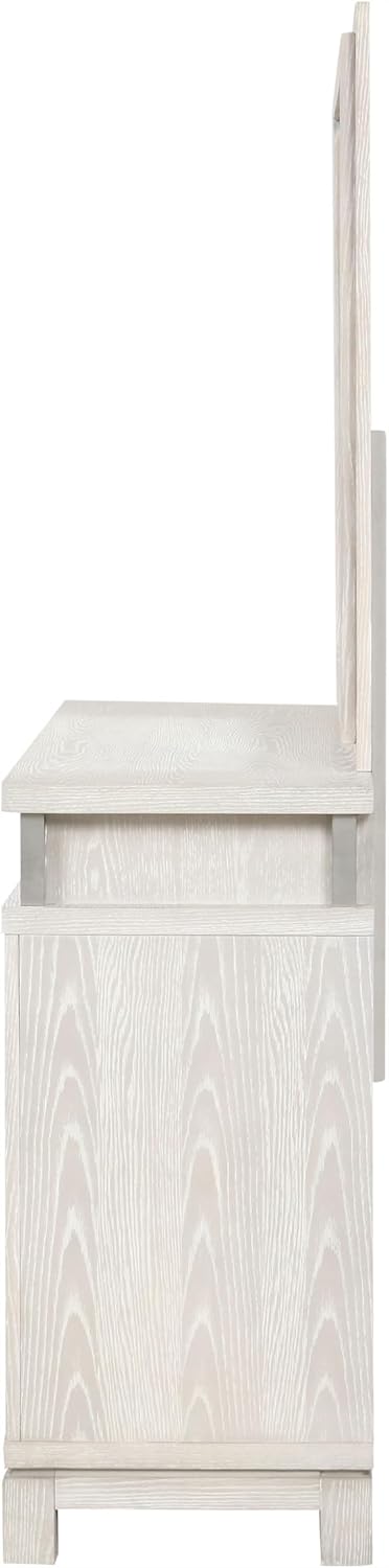 Furniture of America Bailer Modern Solid Wood 5-Piece Bedroom Set with LED on Headboard, Stainless Steal Posts and Marble Top on Nightstand, Box Spring Needed, King, Weathered Gray