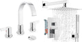 Midanya Polish Chrome 8 inch Widespread Bathroom Sink Faucet Morden Waterfall 3 Holes 2 Handles Vanity Faucet with 10 Inch Polish Chrome Wall Mount Rain Shower System Shower Faucet Set