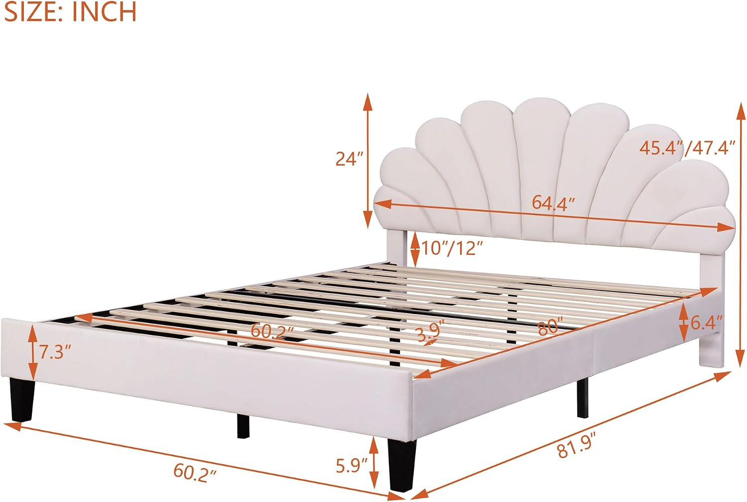 Harper & Bright Designs Queen Size Upholstered Platform Bed Frame with Flower Pattern Velvet Headboard for Boys Girls Kids Adults, Beige