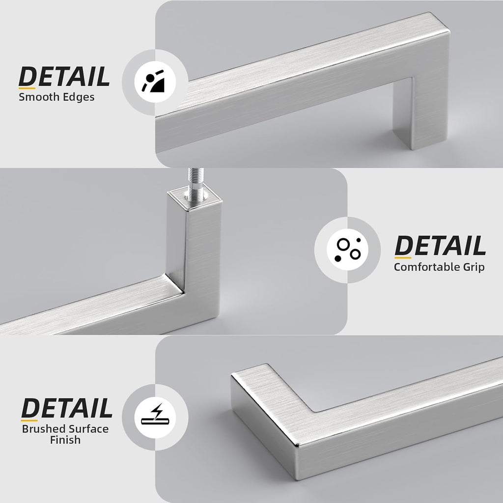 Goldenwarm 50 Pack 6-1/4 Inch Brushed Nickel Cabinet Pulls Square Drawer Handles Silver Kitchen Hardware Cupboard Dresser