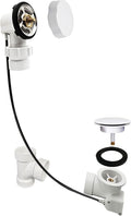 Westbrass D50P27BJ-50 27' Cable Drive Standard Bath Drain Trim Kit with Rotary Overflow Cover Knob on a Ball Joint Elbow, Pop-Up Stopper and Sch. 40 PVC Fittings, Powder Coat White