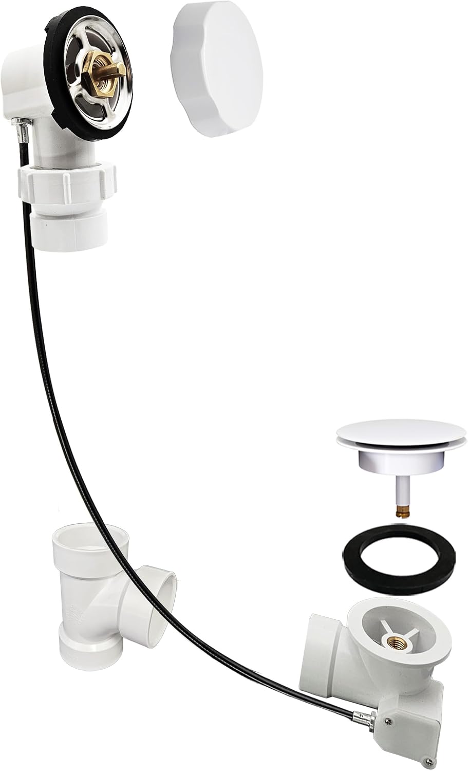 Westbrass A50P45BJ-50 1-1/2' Sch. 40 PVC 45' Cable Driven Bath Waste Kit with Ball Joint Head and Brass Trim Drain Kit, White