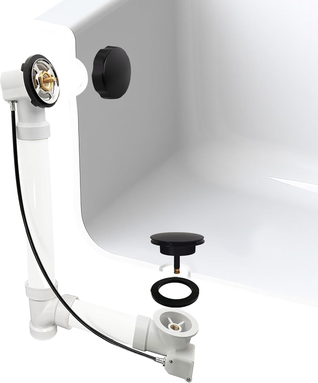 Westbrass Sch. 40 PVC 27 in. Cable Drive Bath Waste, Matte Black, D50P27-62