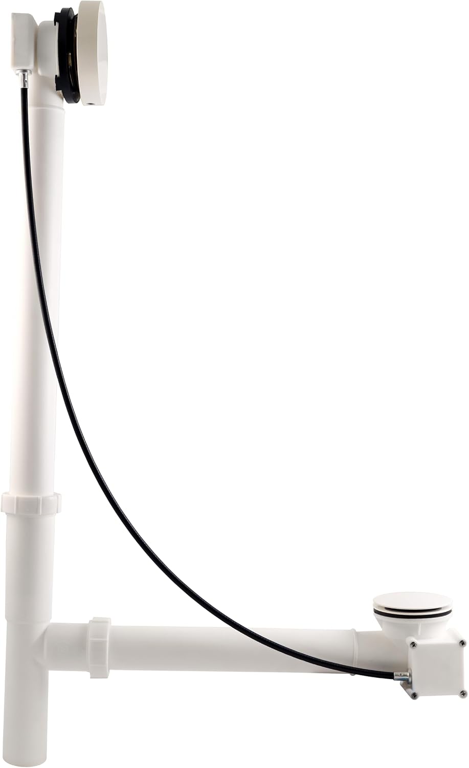 Westbrass D50P27TLERE-50 27' Cable Drive Bath Drain Trim with Rotary Overflow Cover Knob, Pop-Up Stopper and Poly Tubular Pipes & Fittings, Powder Coat White