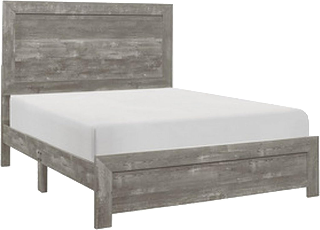 Benzara EB Four Piece Queen Size Bedroom Set- Farmhouse Style- Gray- Black