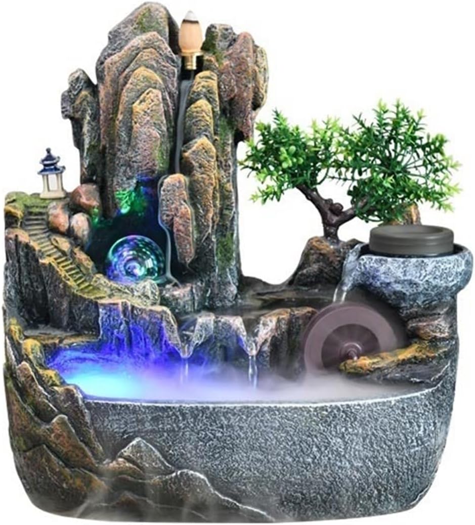 Tabletop Fountain Rockery Stream Tabletop Fountain, Meditation Indoor Waterfall for Home Office(Large)