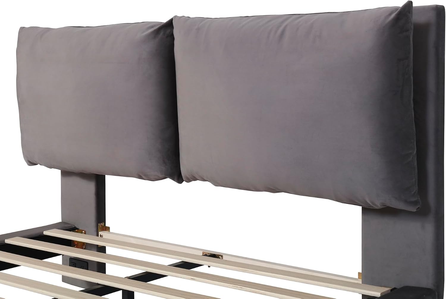 Ball & Cast Queen Size Floating Bed Frame,Velvet Upholstered Platform Bed with Sensor Light and 2 Large Backrests,Two Sets of USB Port,Slat Support,No Box Spring Needed,for Apartment,Bedroom,Gray
