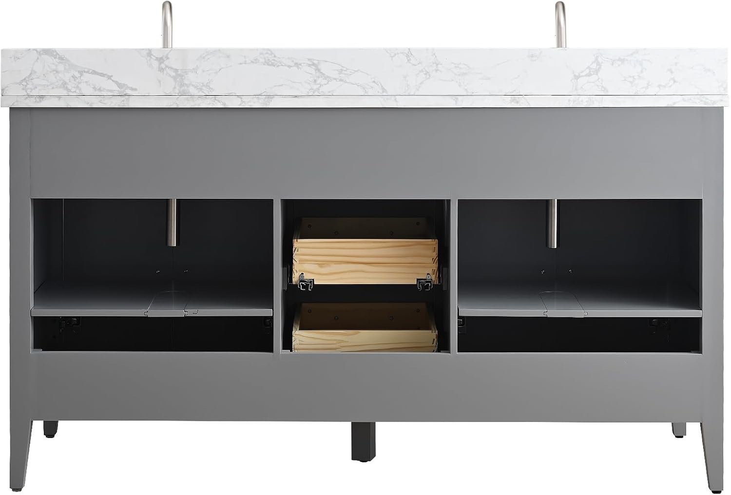 Vanity Art 60 inch Bathroom Vanity with Double Sink & Ceramic Top, Vanity Cabinet with Soft-Closing Doors, Drawers, Solid Wood Frame, Cashmere Gray,VA9060-DG-BN1