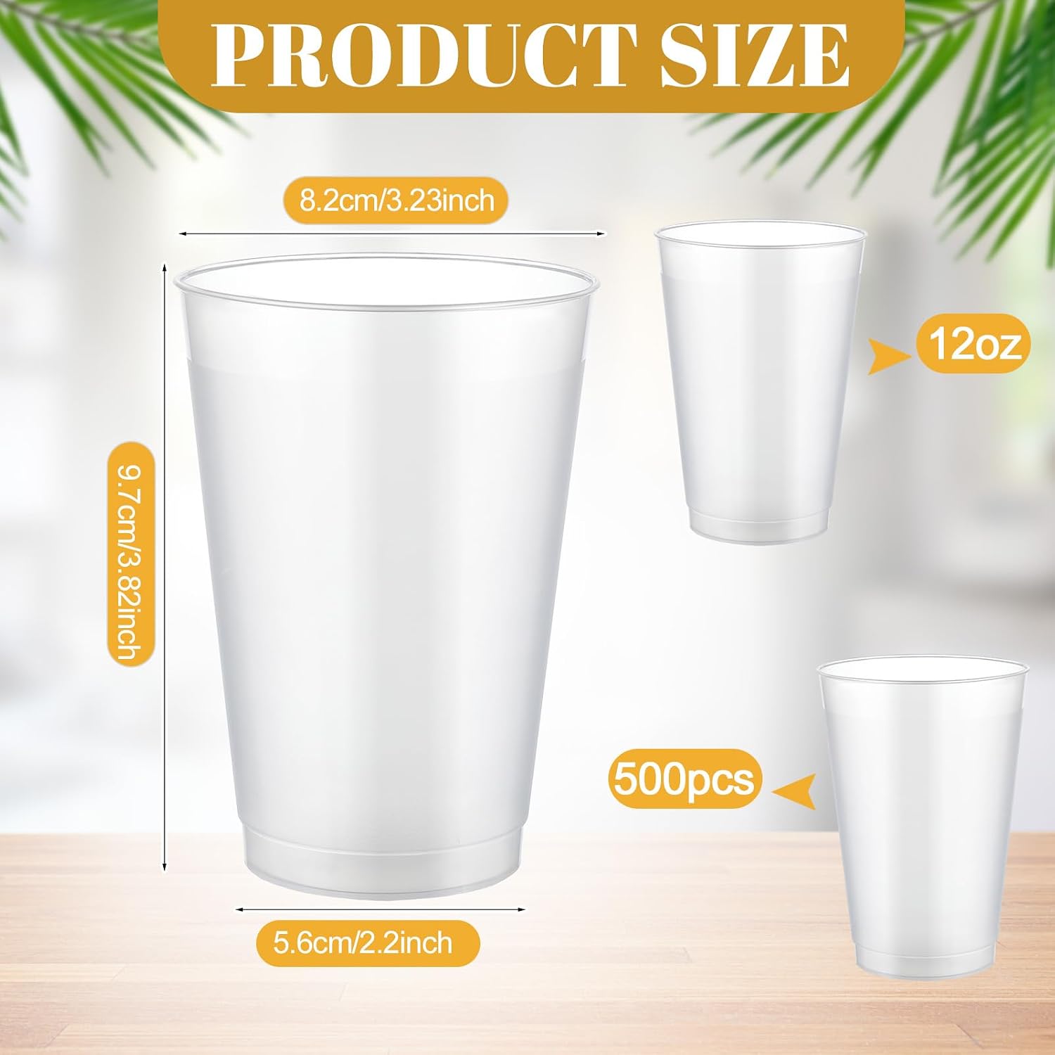 Jingmore 500 Pcs Frosted Plastic Cups Bulk - 12 oz Disposable Clear Drinking Frosted Cups for Stadium Events Home, Party, Birthday Supplies
