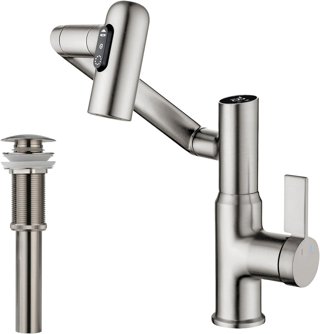 Lefton Rotatable Bathroom Faucet BF2204 with Pop-up Bathroom Sink Drain Stopper Without Overflow D01 (Contemporary, Brushed Nickel)