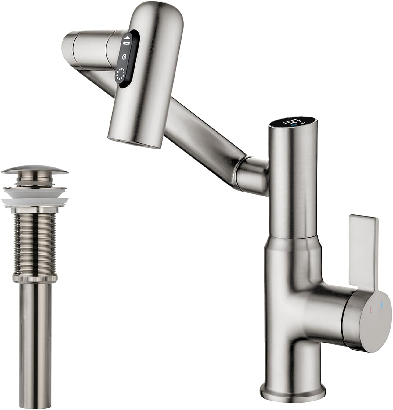 Lefton Rotatable Bathroom Faucet BF2204 with Pop-up Bathroom Sink Drain Stopper Without Overflow D01 (Contemporary, Brushed Nickel)