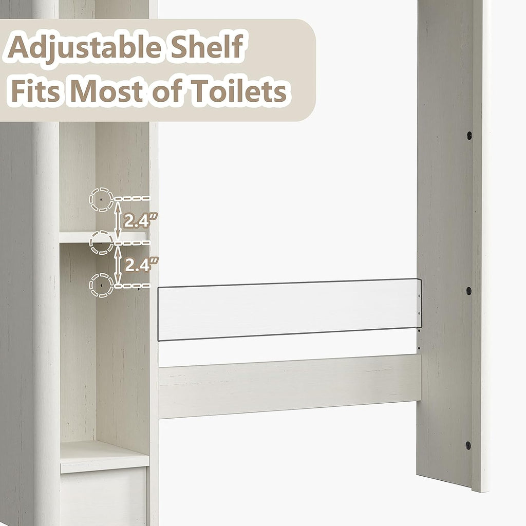 Furnideco Fluted Over The Toilet Storage Cabinet 31''W Modern Above Toilet Storage Cabinet with Fluted Doors & Adjustable Shelf for Bathroom, Antique White