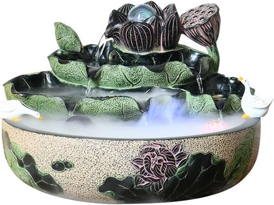 Tabletop Fountain Indoor Tabletop Water Feature Chinese Lotus and Flowing Ornaments